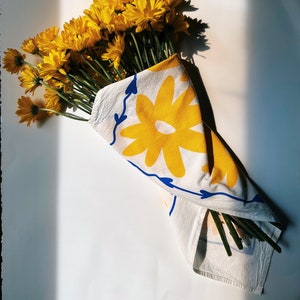 screen printed tea towel. floral splat on white. flour sack cotton. ecofriendly. boho home. hostess gift. flowers. mother's day. image 2
