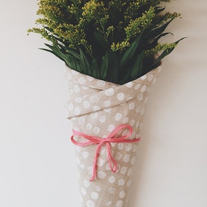 linen dinner napkin set. white pebbles. hand block printed. placemats / tea towel. hostess gift. polka dot. spring easter mother's day gift. image 5