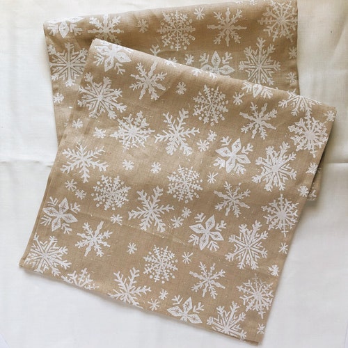 Hand Block Printed Linen Table Runner. Forest Trees. Christmas - Etsy