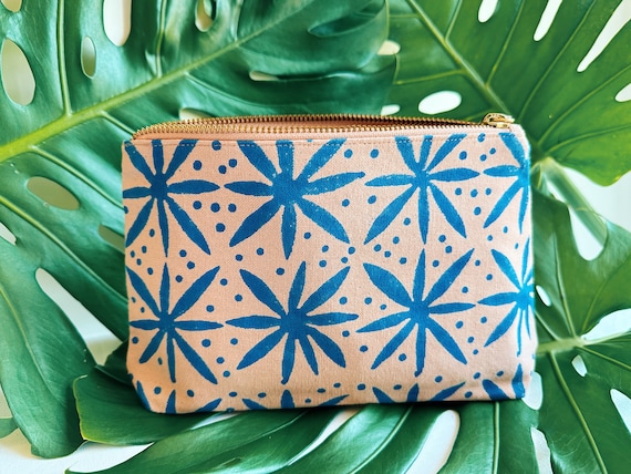 Flower Block Print Zipper Pouch Flower Block Print Zipper Pouch