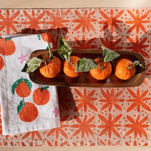 linen dinner napkins. white tangerines. hand block printed. placemats / tea towel. coastal. boho decor. hostess gifting. mother's day. image 5