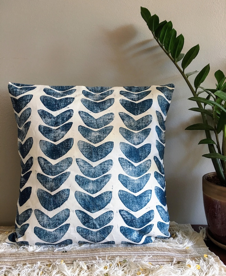 Indigo cashew. block printed 20 linen block printed linen pillow cover