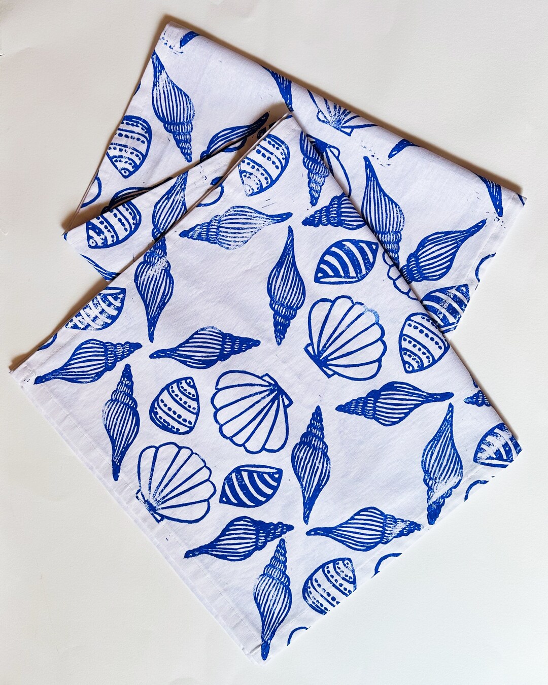Hand Block Printed Table Runner. Shells on White. Boho Decor. Beach House. Coastal. Linen