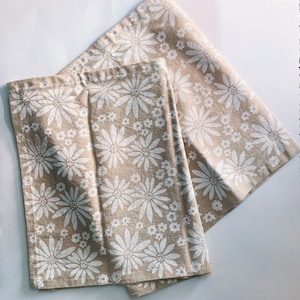 neutral florals. hand block printed linen table runner. hostess gift. tablecloth. organic. 72 96 120 image 2