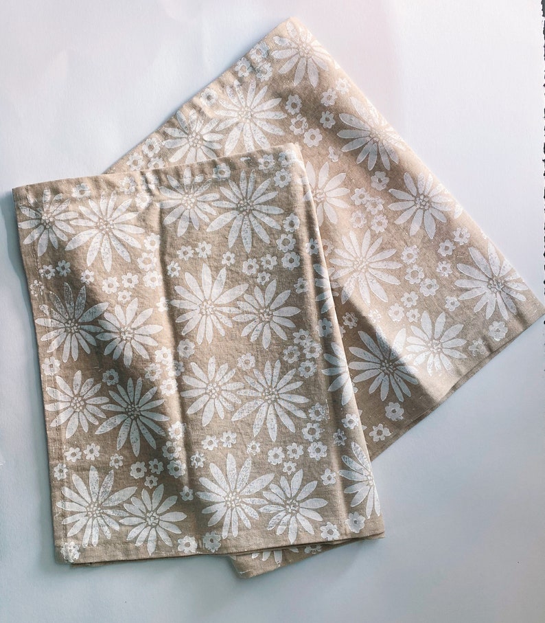 neutral florals. hand block printed linen table runner. hostess gift. tablecloth. organic. 72 96 120 image 2