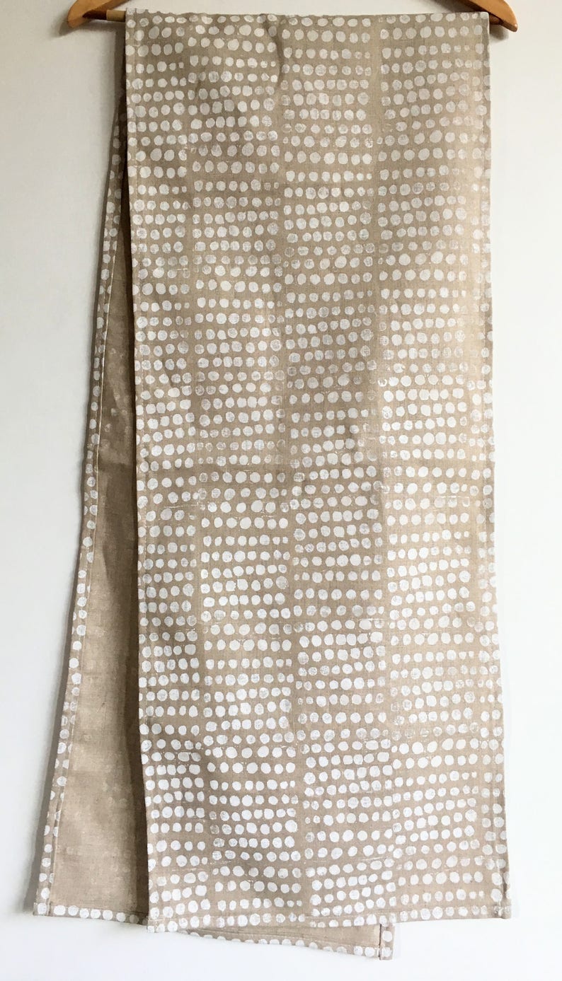 white pebbles. hand block printed linen table runner. hostess gift. tablecloth. organic. fall / thanksgiving. holiday / christmas. 72 96 120 image 1