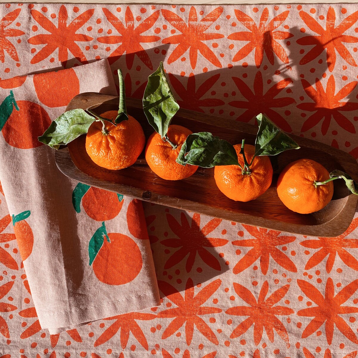 Hand Block Printed Table Runner. Floral Dots on Blush Pink. Boho Decor. Linen Tablecloth. Preppy Beach House. Abstract. Orange. Easter. - Etsy
