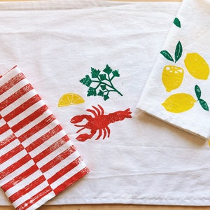 hand block printed table runner. lobster on white. boho decor. linen tablecloth. birthday or dinner party decor. image 3