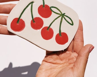 Keramik Schmuckschale. Kirschen 01. Ring oder Schmucktablett. glasiertes Steinzeug. 10 cm Platte.