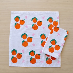 linen dinner napkins. white tangerines. hand block printed. placemats / tea towel. coastal. boho decor. hostess gifting. mother's day. image 3