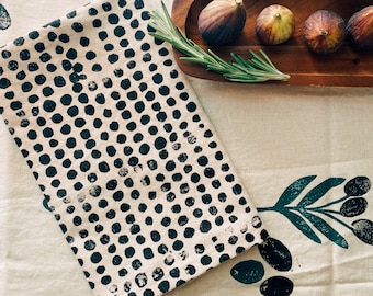 linen dinner napkins. black pebbles on oatmeal. hand block printed / placemats / tea towel. boho. neutral. thanksgiving dinner napkins.