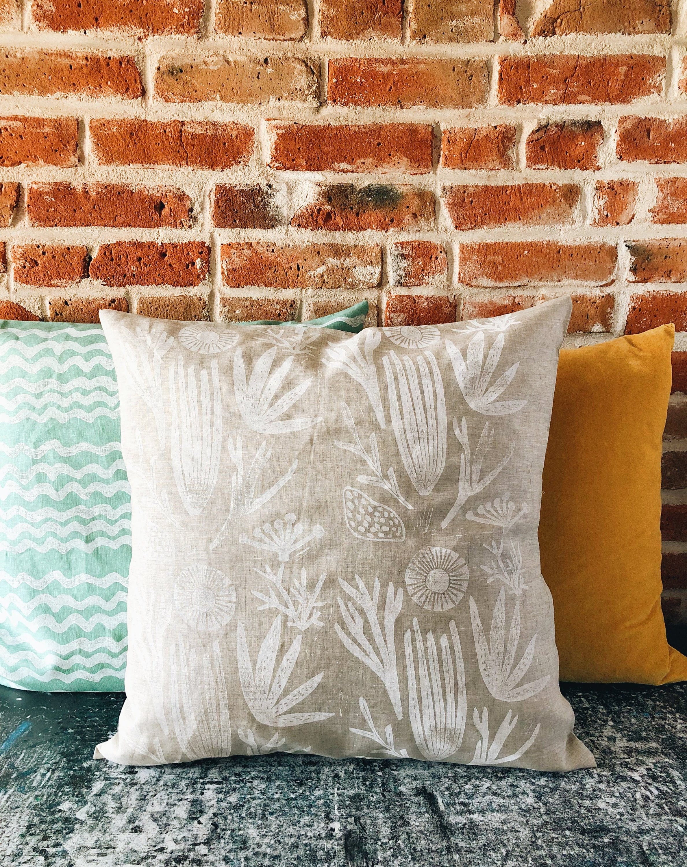 Oreiller en Lin. Choses de Mer sur La Farine d'avoine. Bloc à Main Imprimé 20