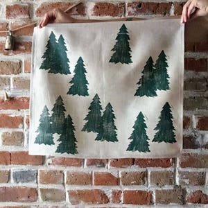 linen napkin set. forest trees. hand printed block print / placemats / tea towel. boho decor. botanic. nature. neutral motif. image 3