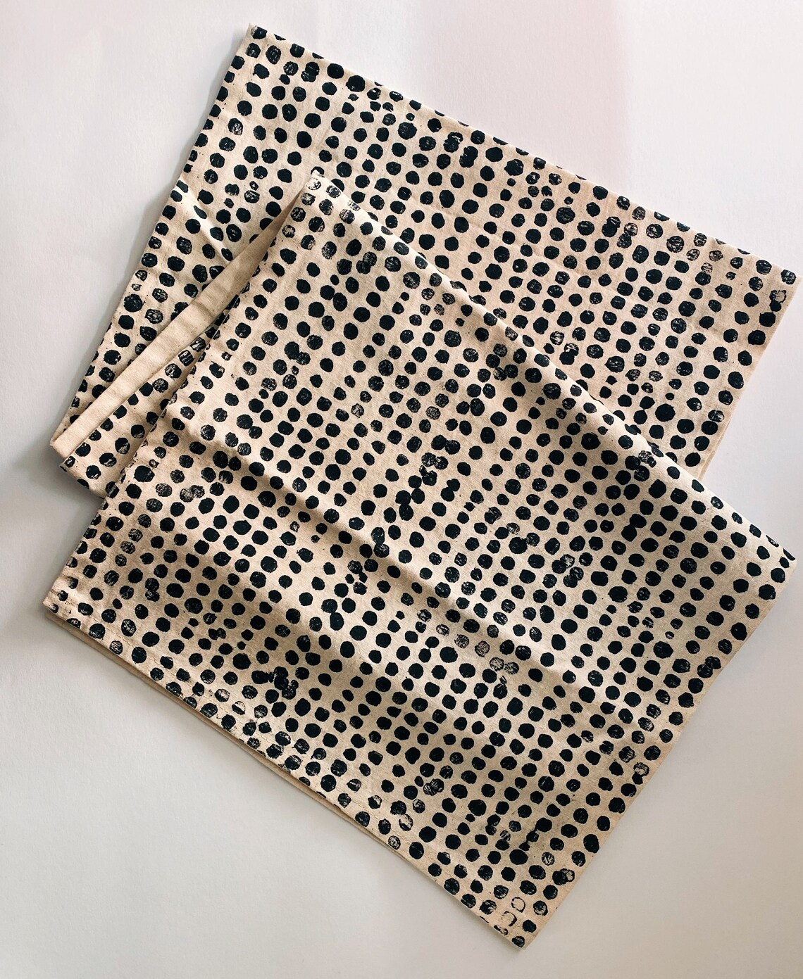 Hand Block Printed Linen Table Runner. Black Pebbles. Organic - Etsy