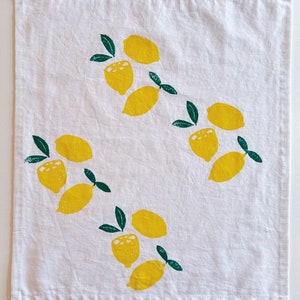 linen dinner napkins. lemons on white. hand block printed. placemats / tea towel. hostess gifting. birthday or dinner party decor. image 6