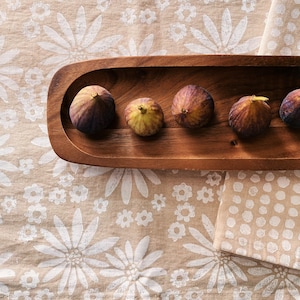 neutral florals. hand block printed linen table runner. hostess gift. tablecloth. organic. 72 96 120 image 1