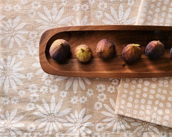 neutral florals. hand block printed linen table runner. hostess gift. tablecloth. organic. 72 96 120