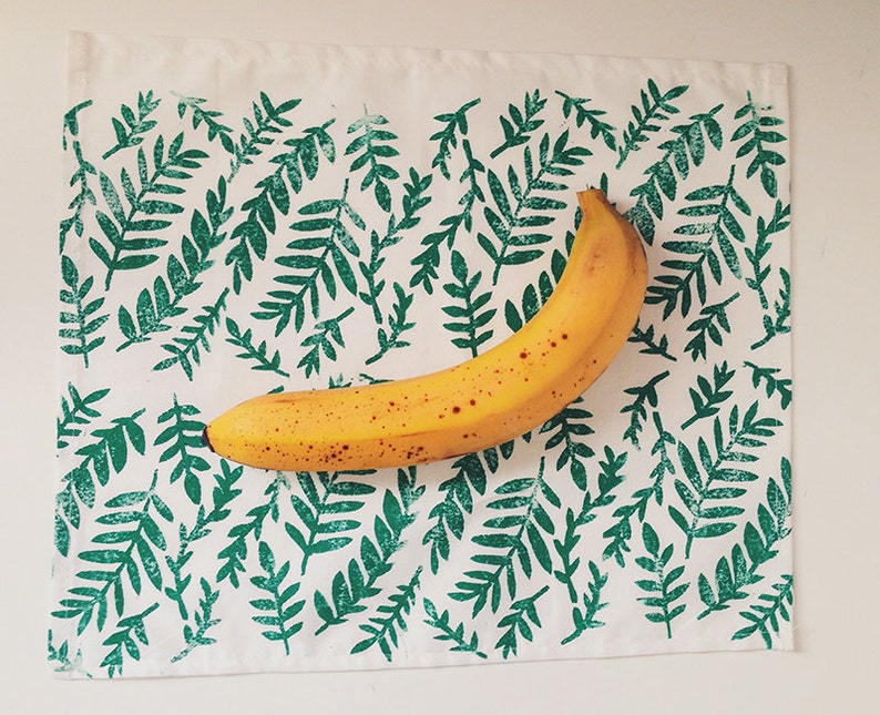 Hand Block Printed Cloth Napkins. Green Jungle Leaves. Etsy
