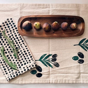 hand block printed linen table runner. olive toss. organic eco-friendly. boho decor. tablecloth. modern. thanksgiving / fall image 5