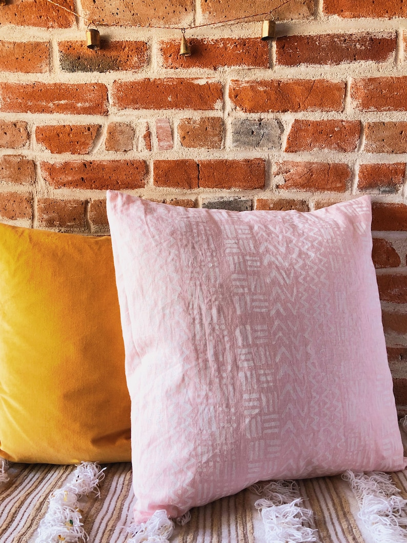 Linen throw pillow. mudcloth inspired Washed pink linen pillow cover pilllow