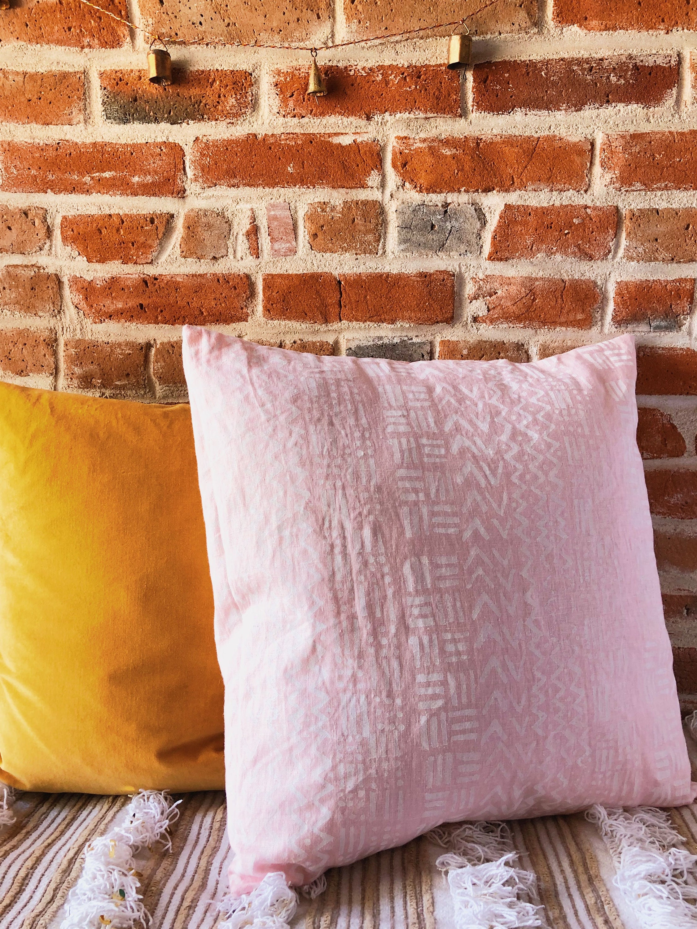 Linen throw pillow. mudcloth inspired Hand Block Print Blanket Pillow
