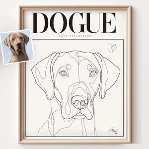 Ritratto di cane lineare personalizzato, pittura digitale di animali, illustrazione lineare minimalista contemporanea, schizzo semplice di cucciolo, disegno di contorno canino