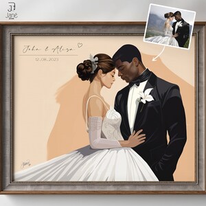 Retrato de pareja personalizado a partir de una foto, ilustración personalizada del día de la boda, dibujo de compromiso a medida, arte minimalista de la imagen del marido y la esposa