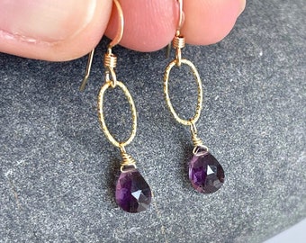 Amethyst Earrings, February Birthstone, Dainty Purple Drop Earrings, Simple Amethyst Jewelry, Gold or Silver, Purple Earrings, Gift for her