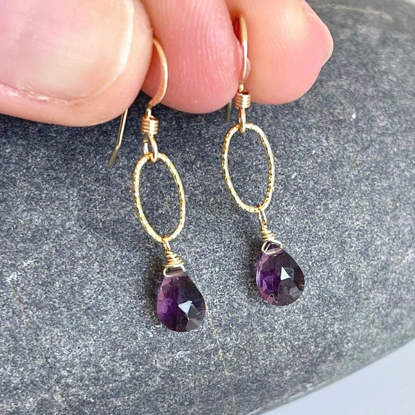 Amethyst Earrings, February Birthstone, Dainty Purple Drop Earrings, Simple Amethyst Jewelry, Gold or Silver, Purple Earrings, Gift for her