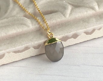 Gray Moonstone Necklace, June Birthstone, Dainty Moonstone Gold Necklace, Minimalist Necklace, Gold Boho Necklace, Minimal Layering Jewelry