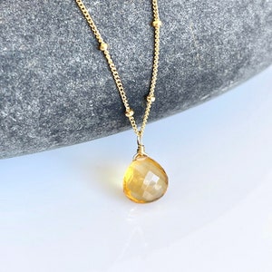 Yellow Topaz Necklace, November Birthstone, Yellow Teardrop Necklace, Drop Necklace Gold or Silver, Layering Jewelry, Christmas Gift for her