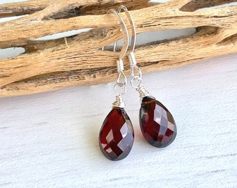 Garnet Earrings, Red Earrings, January Birthstone, Minimalist Garnet Earrings, Red Teardrop Earrings, Garnet Jewelry, Gift for her under 30