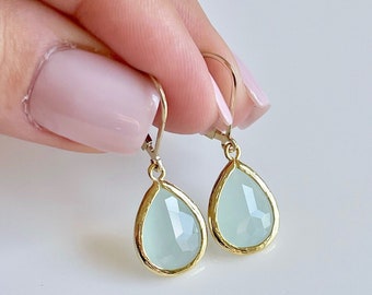 Aquamarine Earrings, March Birthstone, Aqua Teardrop Earrings Gold or Silver, Aquamarine Jewelry, Boho Drop Earrings, Christmas Gift for her