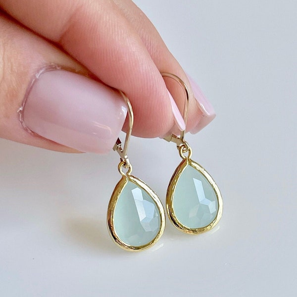 Aquamarine Earrings, March Birthstone, Aqua Teardrop Earrings Gold or Silver, Aquamarine Jewelry, Boho Drop Earrings, Christmas Gift for her