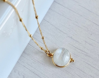 Rainbow Moonstone Necklace, Blue Flash Moonstone Oval Pendant, Layering Drop Gold or Silver, Minimalist White Jewelry, Holiday Gift for her