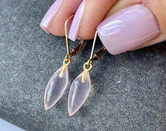 Rose Quartz Earrings, Pink Icicle Teardrop Earrings in Gold or Silver, Minimalist Rose Quartz Drops, Unconditional Love, Pink Gift for her
