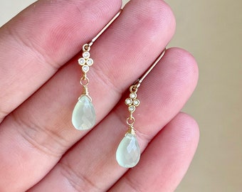 Jade Earrings, Tiny Sage Teardrop Dangle Earrings in Gold or Silver, Minimalist Green Jewelry, Jade Dangle Earrings, Gift for Mother's Day