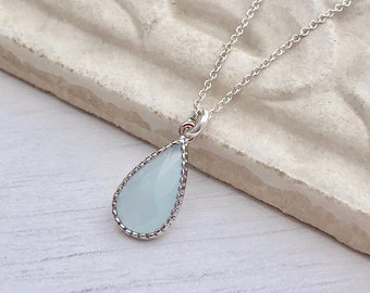 Aquamarine Necklace, March Birthstone, Aquamarine Teardrop Pendant, Dainty Minimalist Aquamarine Gold Necklace, Layering Necklace for women