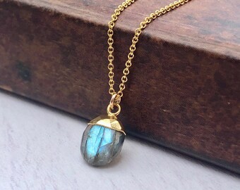 Labradorite gold necklace ~ Labradorite pendant ~ Dainty labradorite necklace ~ Simple drop necklace ~ Blue labradorite ~ Christmas gift ~