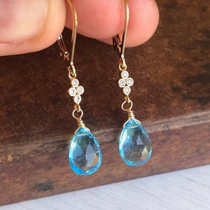 Blue Topaz Earrings, December Birthstone, Sky Blue Teardrop Dangle Earrings, Minimalist Earrings Gold or Silver, Blue Jewelry Gift for Bride image 5