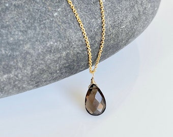 Smokey Quartz Necklace, Brown Smokey Quartz Pendant, Dainty Minimalist Layering Necklace Gold or Silver, Fall Colors Crystal Gift for her