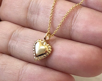 Gold Heart Necklace, Tiny Simple Heart Pendant, Delicate Gold Love Charm, Minimalist Gift for Girlfriend, Valentine's Day gift for women