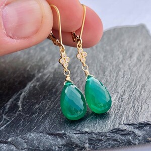 Green Onyx Earrings, Emerald Teardrop Statement Earrings, Elegant Green Gold Jewelry, May Birthstone, Emerald Drop Earrings, Gift for her