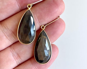 Bronze Sapphire Earrings, September Birthstone, Brown Sapphire Teardrop Statement Earrings in Gold Filled, Sapphire Jewelry Gift for her