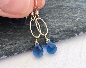 Blue Sapphire Earrings, Navy Blue Gold Earrings, Indigo Earrings, Simple Everyday Tiny Earrings, Dainty Earrings, Delicate Gift for her