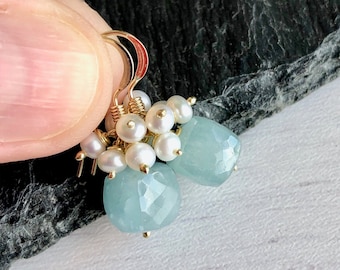 Details about   Sterling Silver Natural AAA Faceted AQUAMARINE Gemstone Earrings...Handmade USA 