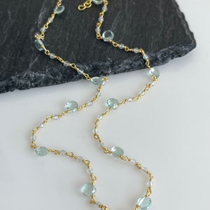 Aquamarine Necklace, March Birthstone, Light Blue Beaded Choker in Gold Filled, Wire wrapped Dainty Minimalist Necklace, Mother's Day Gift image 5