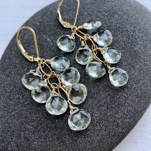 Green Amethyst Earrings, Mint Cluster Earrings, Prasiolite Dangle Drops, Neutral Elegant Earrings, Sage Green Statement Earrings for her