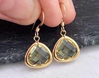 Citrine Teardrop Earrings, Yellow Drop Earrings, November Birthstone, Yellow Citrine Jewelry in Gold or Silver, Small Gemstone Gift for her