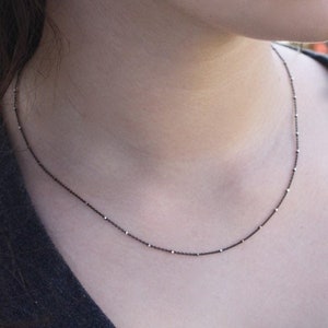 Sterling Silver Chain, Diamond Cut Oxidized Silver Chain, 2 Tone Satellite Chain, Dainty Black Silver Necklace, Minimalist Layering Necklace